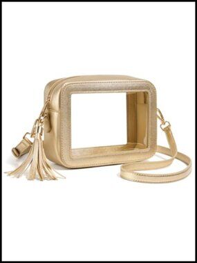 Metallic Gold Clear-Window Crossbody Bag with Tassel